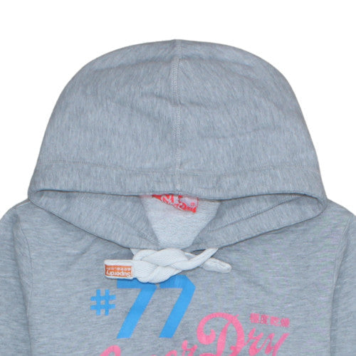 Superdry Womens Grey Pullover Hoodie L Logo Print Casual Sweatshirt
