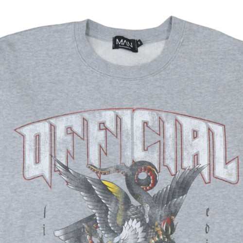 boohooMAN Men's Grey Graphic Skull Eagle Crew Neck Sweatshirt Size S