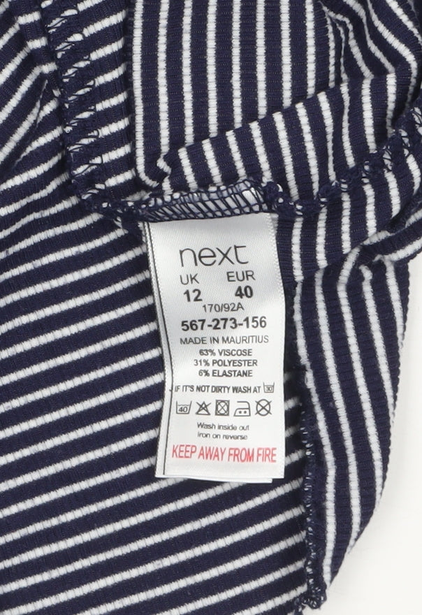 Next Womens Blue White Striped Roll Neck Long Sleeve Jersey Top Size 12