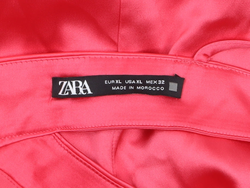 Zara Women Pink Satin Cut Out Slip Midi Dress XL