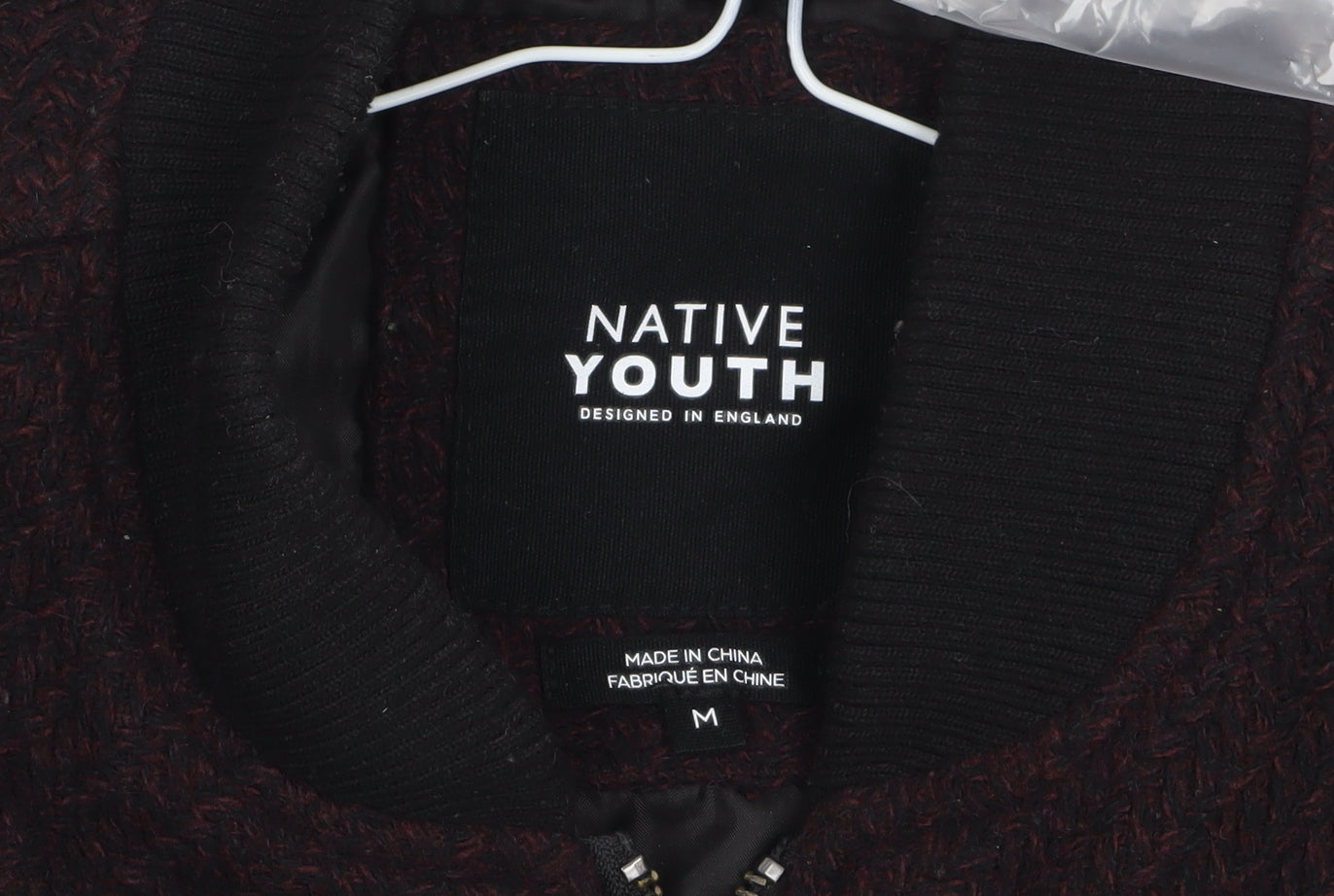 Native Youth Men's Brown Wool Blend Bomber Jacket Size M