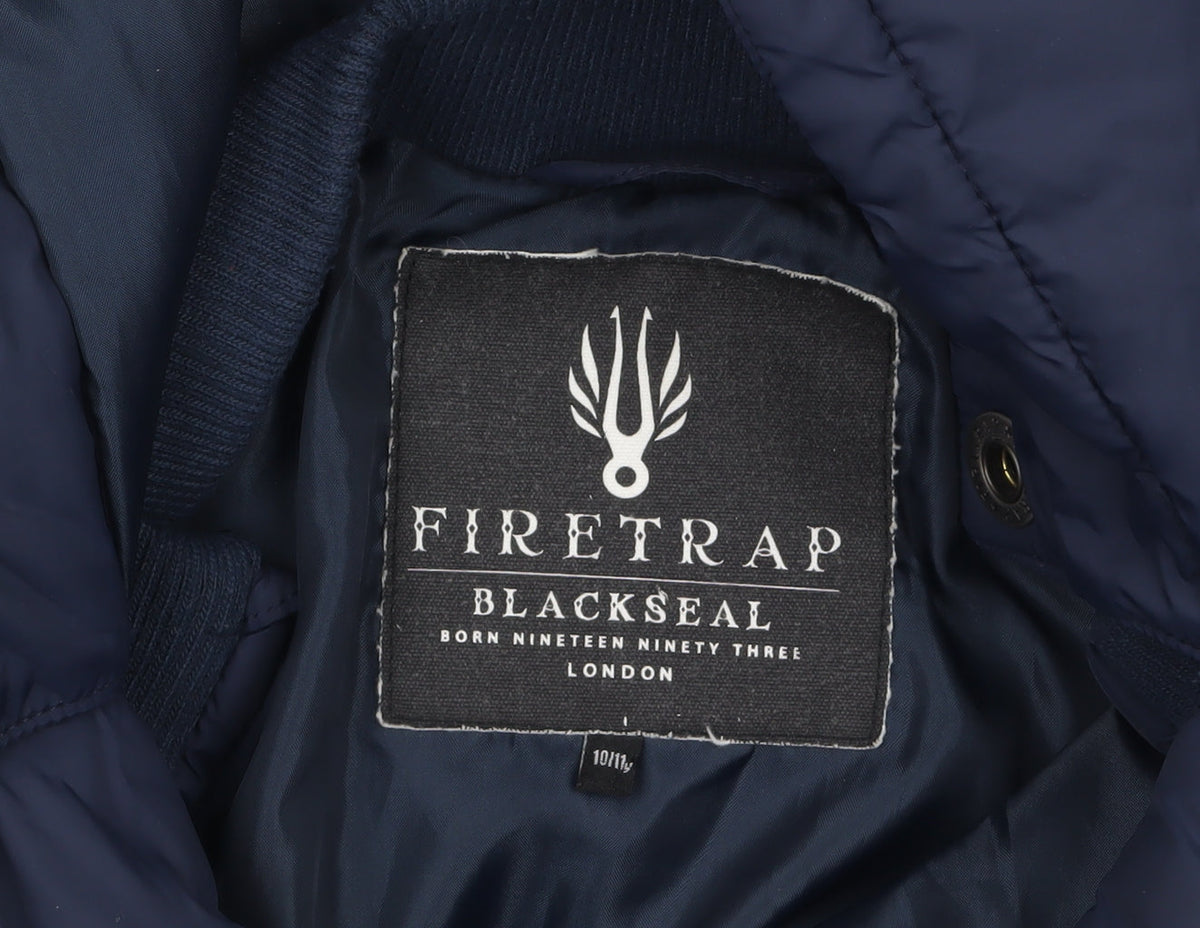 Firetrap Boys Blue Hooded Puffer Jacket 10-11 Years Nylon Winter Coat
