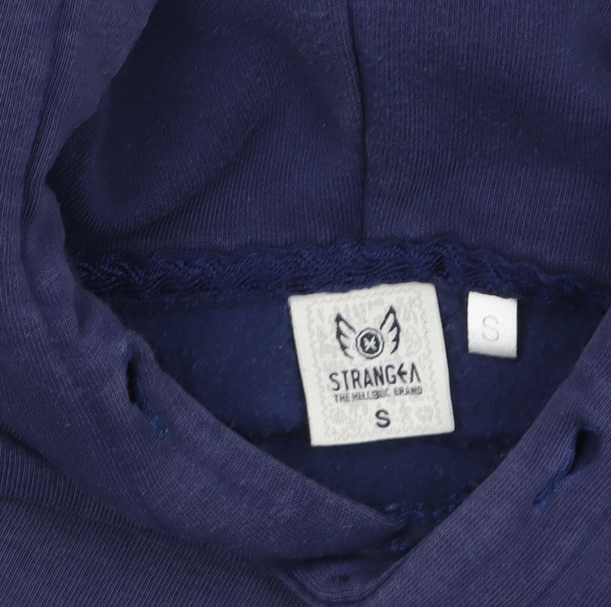 StrangeA Men’s Blue Santorini Pullover Hoodie Size S Graphic Fleece