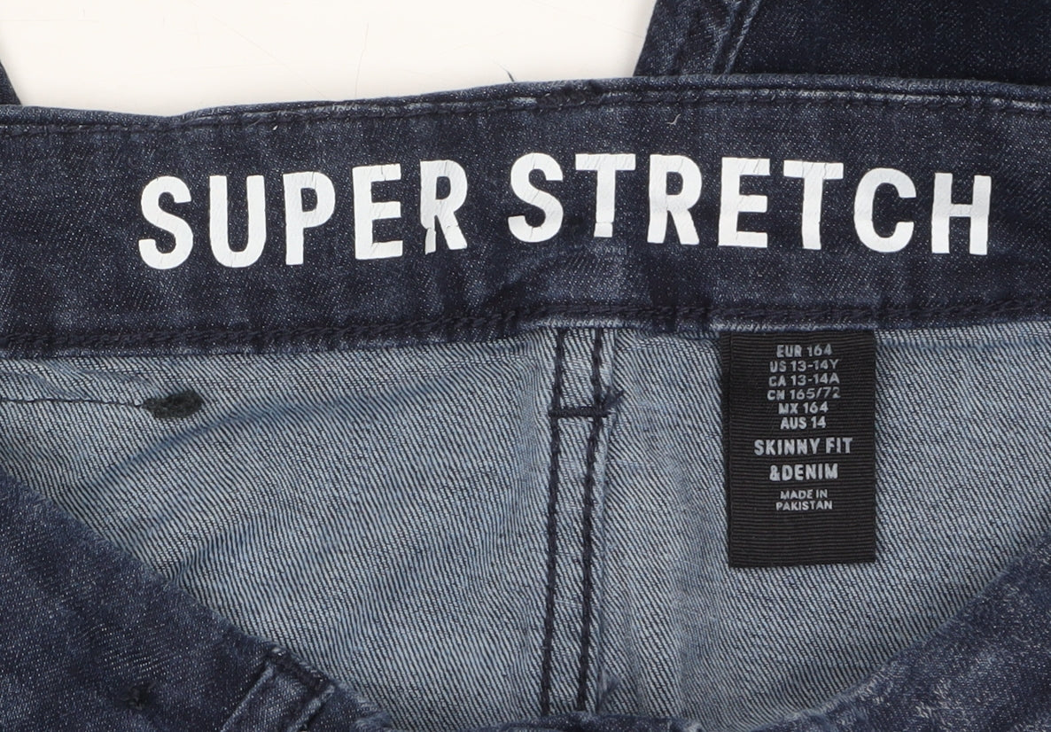 H&M Boys Blue Skinny Fit Super Stretch Jeans Size 164 Denim Casual