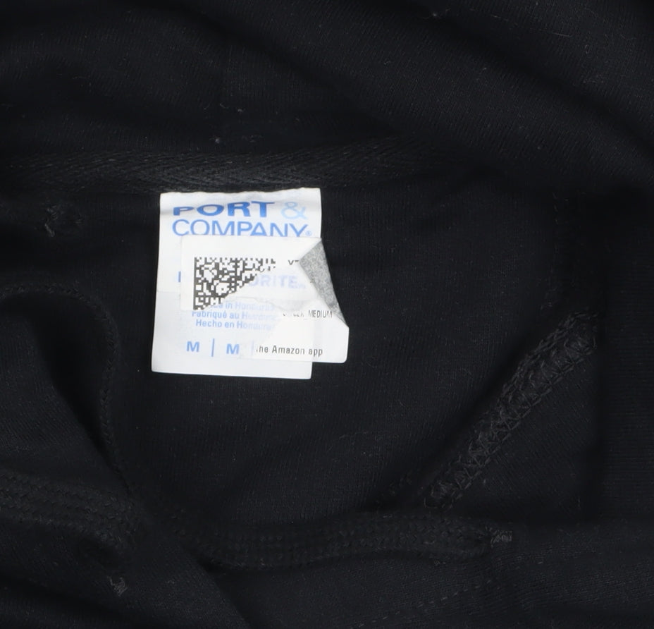 Port & Company Men’s Black Graphic Pullover Hoodie Size M Music Print