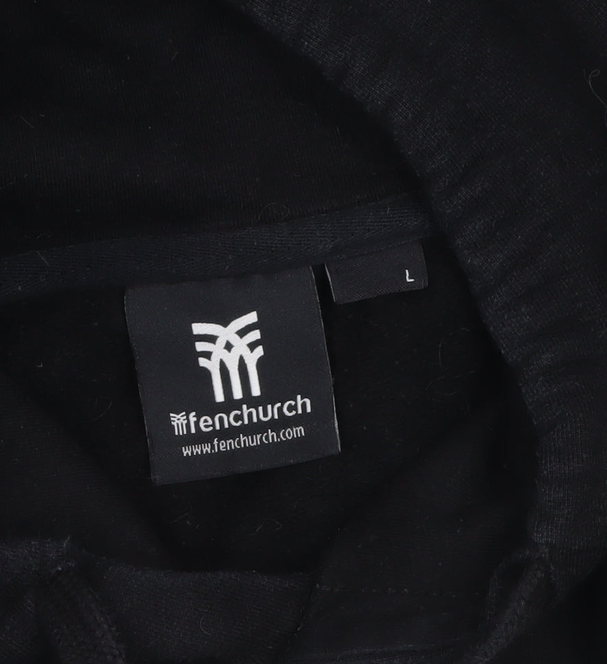 Fenchurch Men's Black Pullover Hoodie L Logo Print Cotton Streetwear