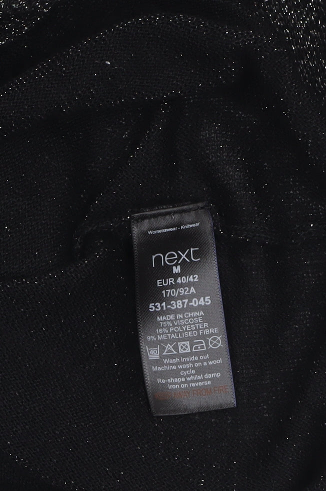 Next Women's Black Glitter V-Neck Long Sleeve Party Jumper Size 14