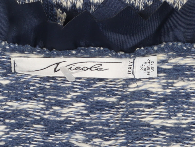 Nicole Italy Womens Blue Cardigan UK 16 Houndstooth Ruffle Collar