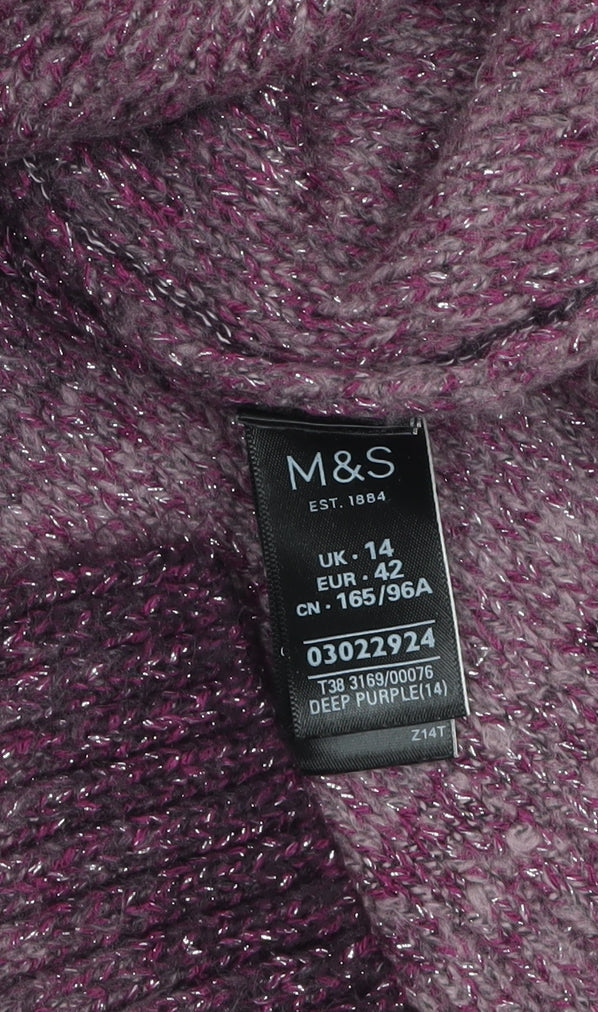 Marks & Spencer Women’s Purple High Neck Chunky Knit Jumper Size 14