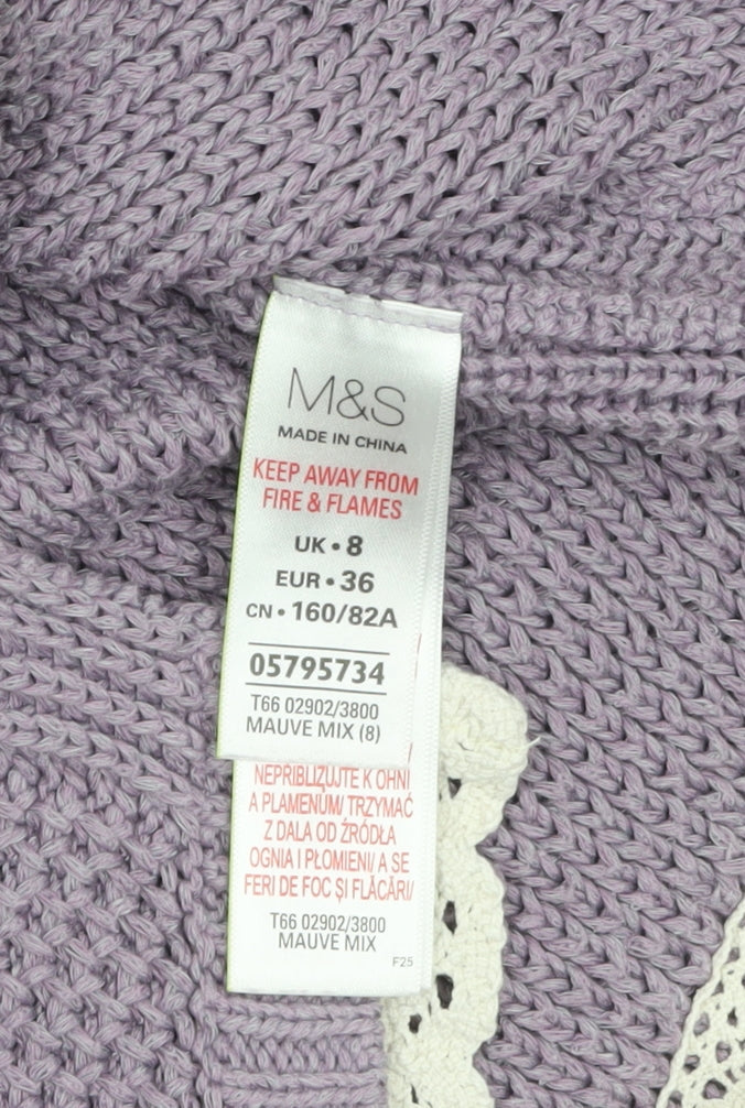 Marks & Spencer Women’s Purple Knit Jumper UK 8 Crochet Trim
