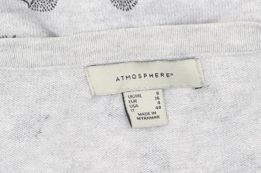 Atmosphere Women's Grey Animal Print Cotton Cardigan Size 8