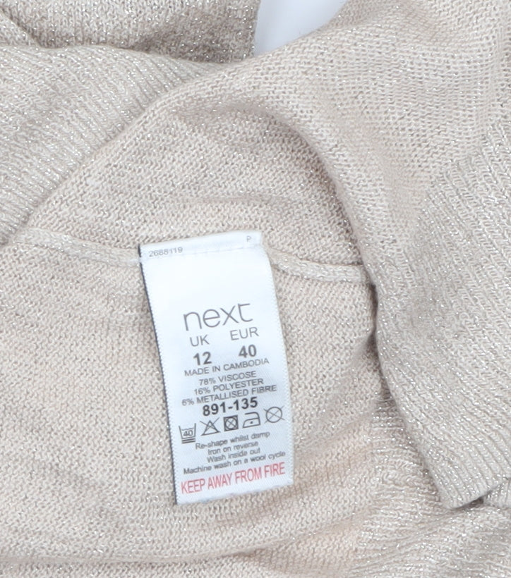 Next Women Beige Metallic V-Neck Long Sleeve Jumper Size 12