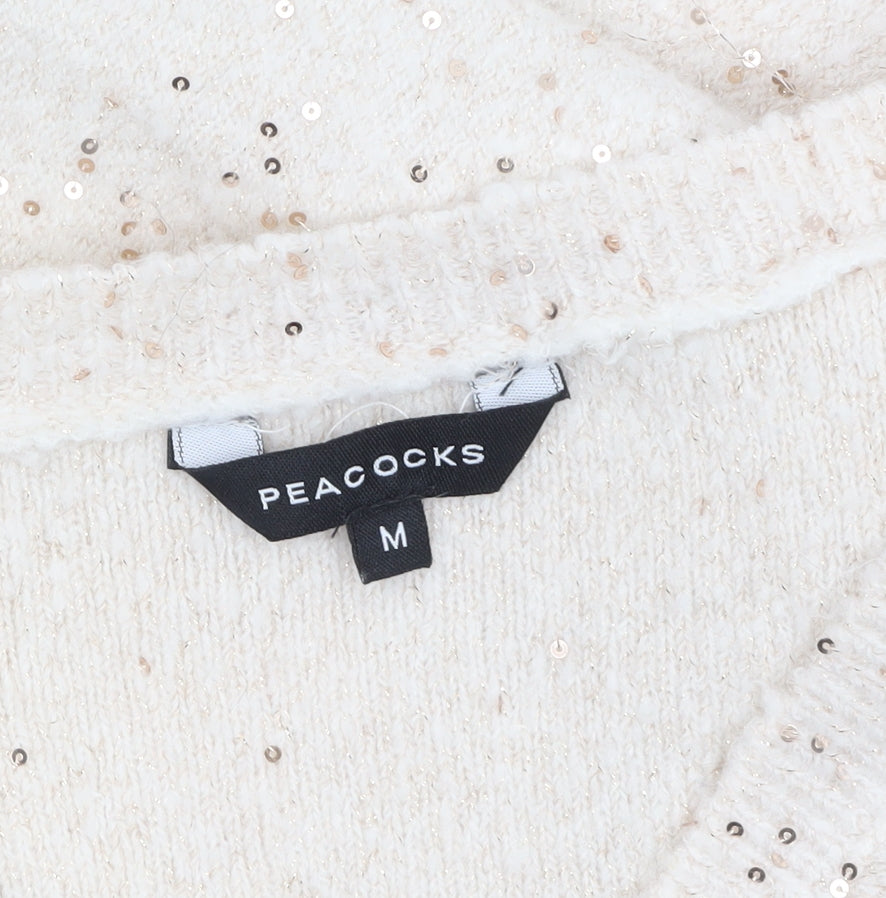 Peacocks Women’s Beige Sequin V-Neck Knit Jumper Size M