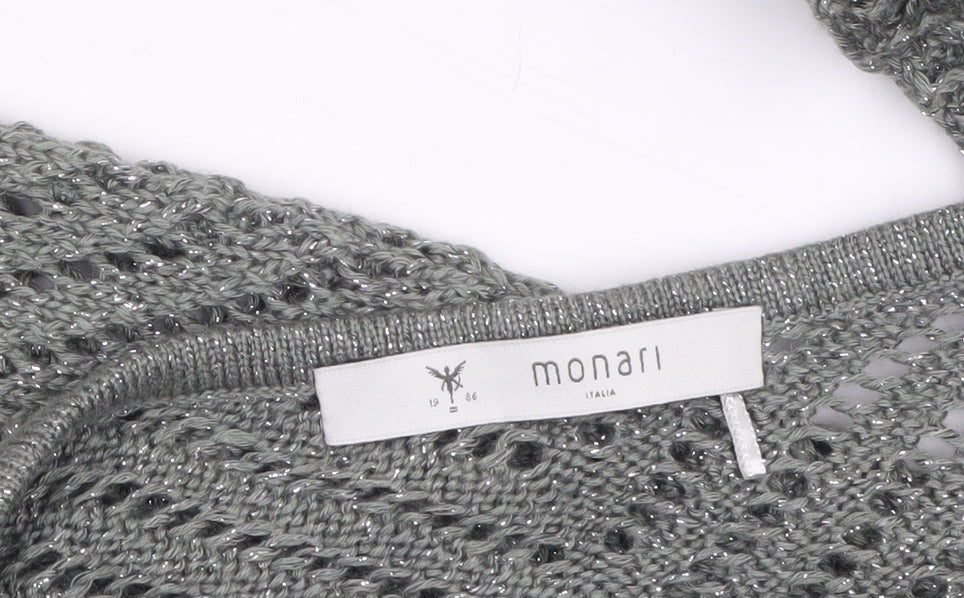 Monari Women Grey Open-Knit Long Sleeve Cardigan UK 12