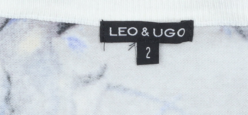 Leo & Ugo Women Beige Floral V-Neck Henley Knit Jumper M
