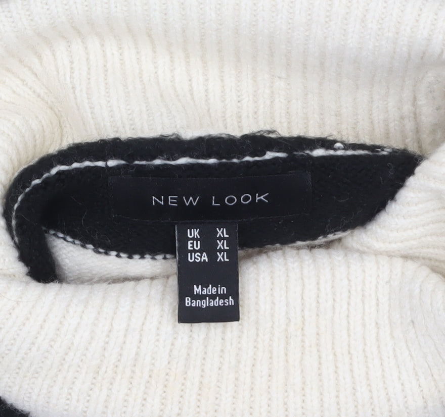 New Look Women's Black & Cream Striped Roll Neck Jumper XL
