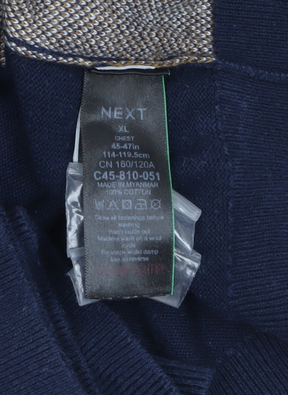 Next Men's Blue Geometric Cotton Henley Jumper XL