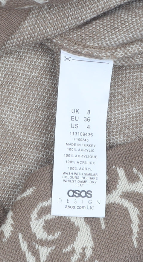 ASOS Women Beige Long Sleeve Knit Bodycon Mini Dress UK 8