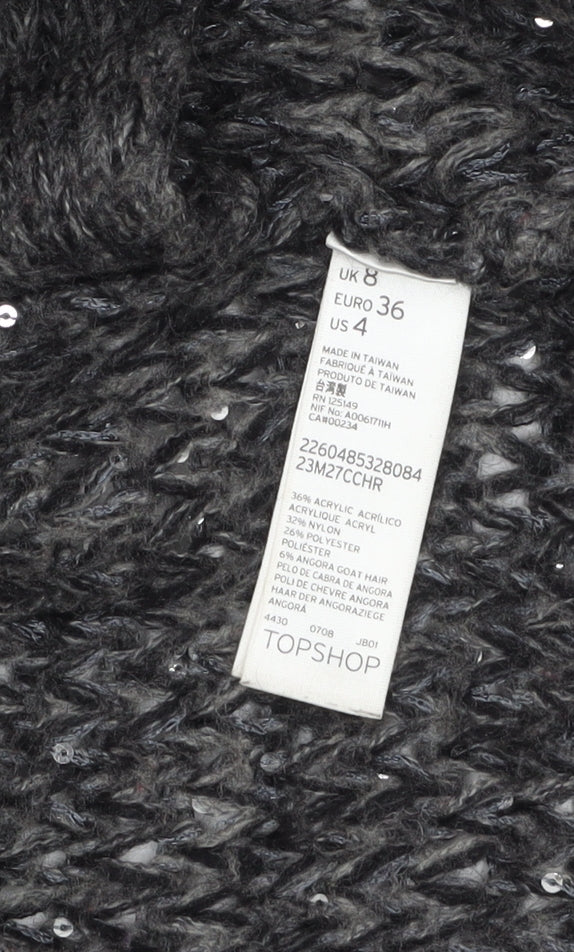 Topshop Women Grey Sequin Chunky-Knit Cardigan Size 8