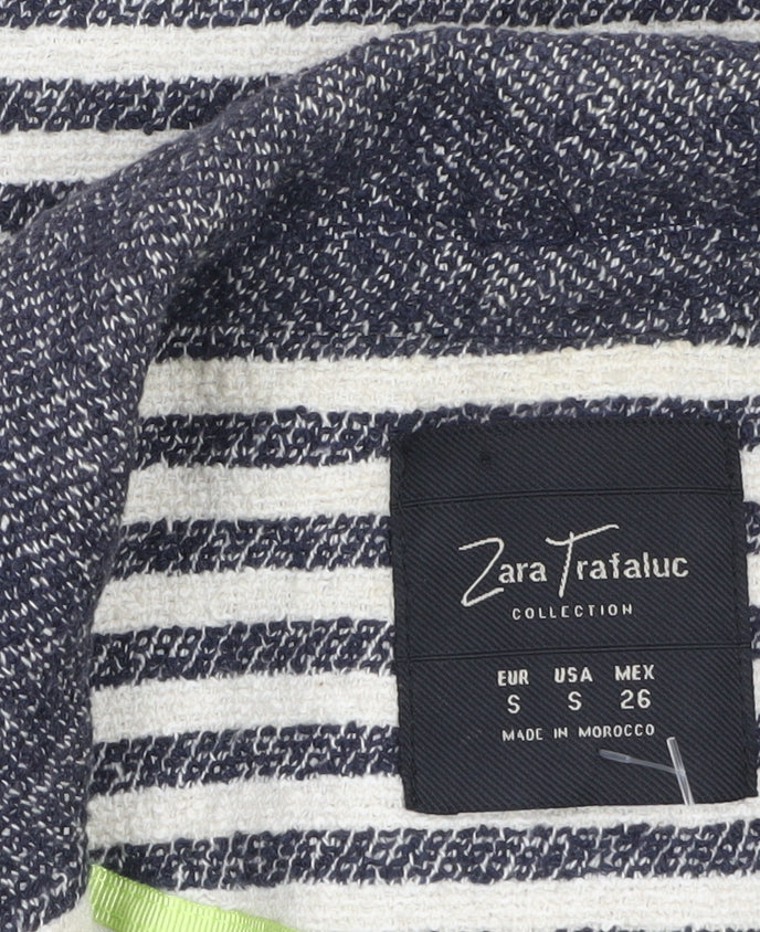Zara Trafaluc Women’s Navy Striped Bouclé Blazer Size S Single-Breasted