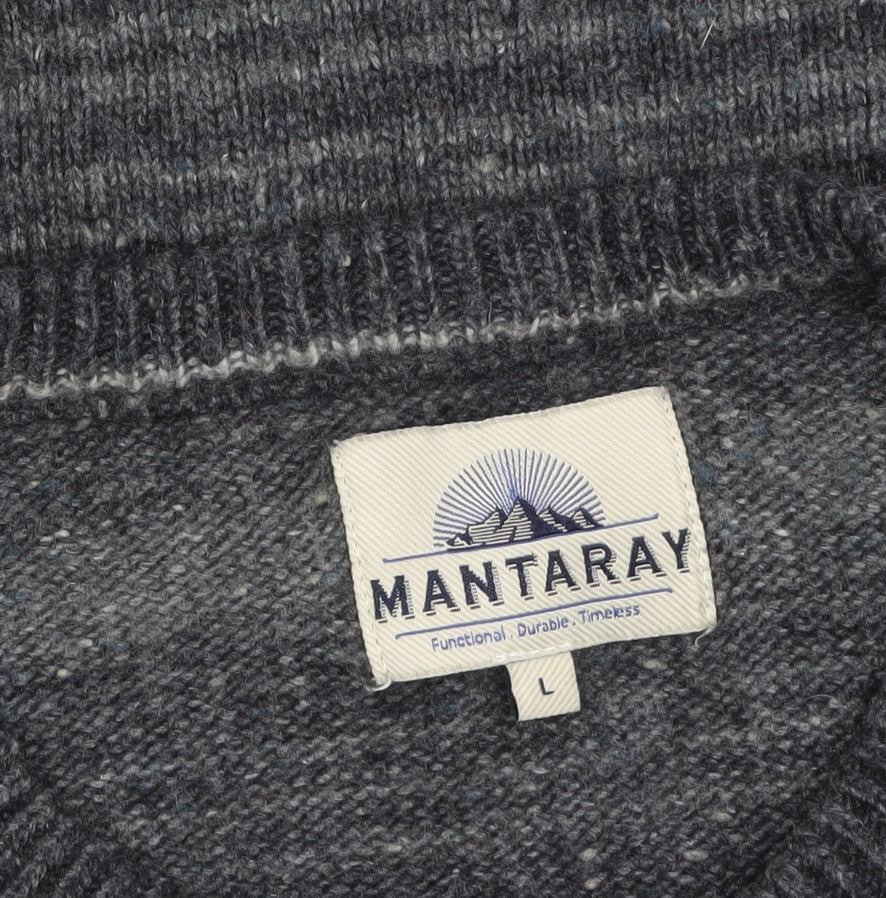 Mantaray Men's Grey Striped Wool Blend Crew Neck Jumper Size L