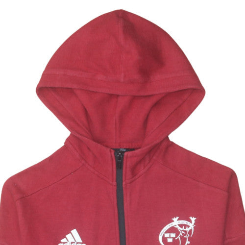 Adidas Boys Red Full Zip Hoodie 11-12 Years Munster Rugby Fleece Sweatshirt