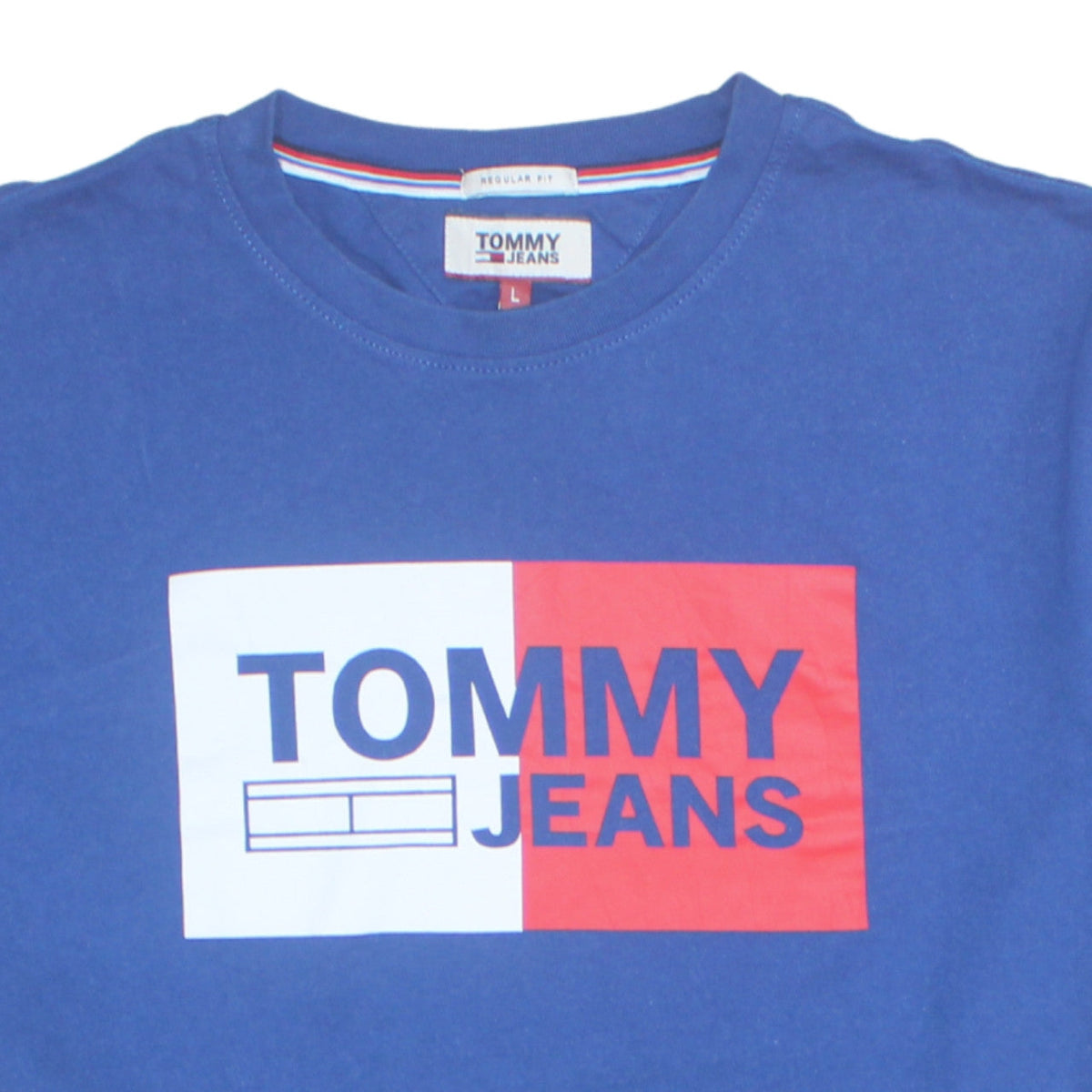 Tommy Jeans Men's Blue Graphic Logo Regular Fit Cotton T-Shirt Size L