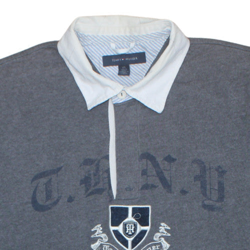 Tommy Hilfiger Mens Grey Cotton Polo Shirt L Preppy Embroidered