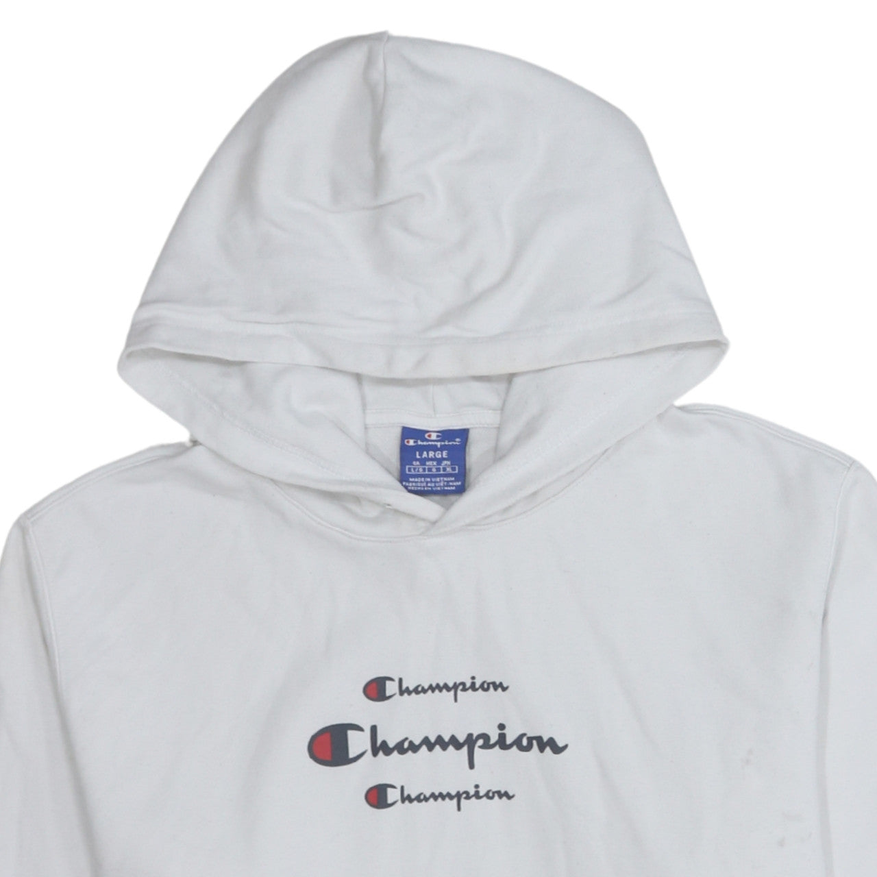 Champion Women White Large Pullover Hoodie Cotton Logo Print