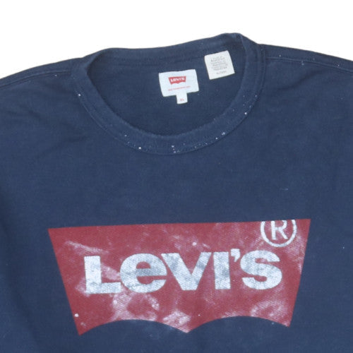 Levi's Men's Blue XL Crew Neck Logo Pullover Sweatshirt
