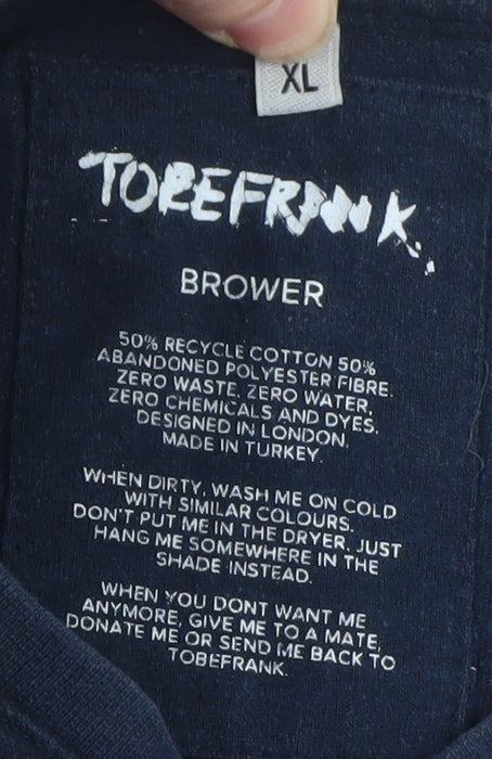 TOBEFRANK Men’s Blue Brower XL Crew Neck Recycled Cotton T-Shirt