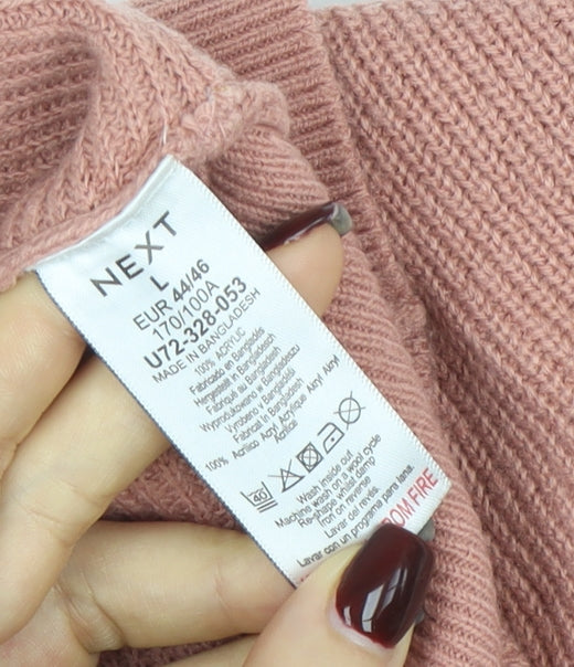 Next Women Pink Roll Neck Relaxed Knit Jumper L