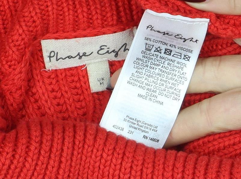 Phase Eight Women's Red Roll Neck Chunky Knit Long Sleeve Jumper Size M