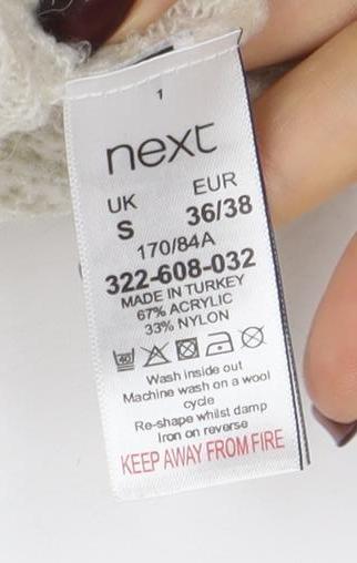 Next Women Ivory Cable-Knit Wool Blend Crew Neck Jumper Size S