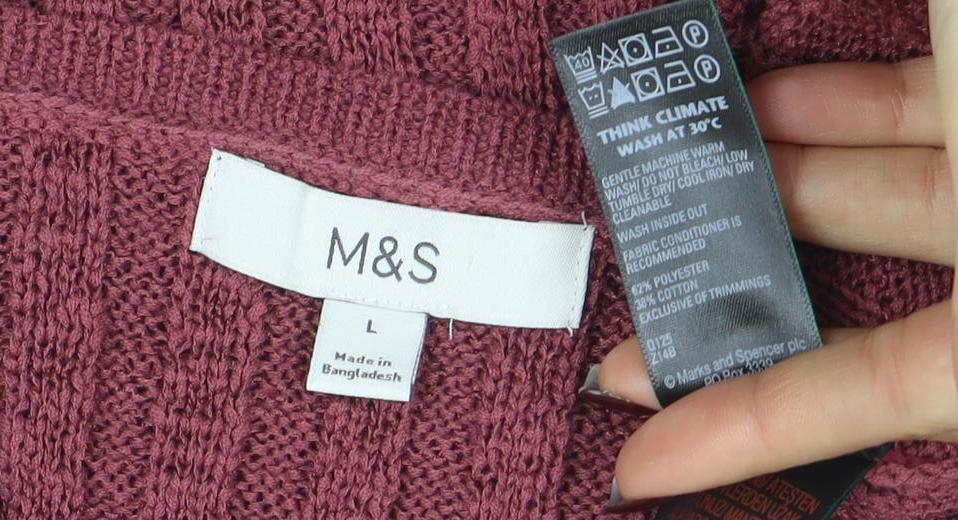 Marks & Spencer Women Purple L Rib Knit Crew Neck Jumper