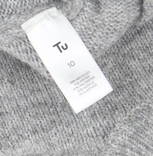 Tu Women Grey Star Knit Crew Neck Jumper Size 10