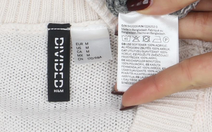H&M Divided Women’s Grey White Striped Knit Jumper Size M