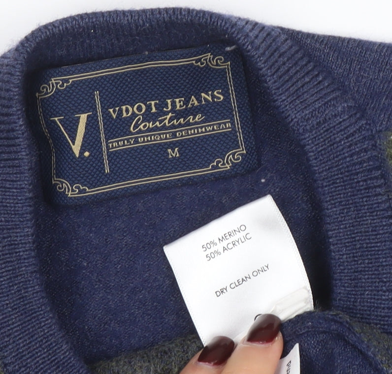 VDOT JEANS Couture Women's Blue Camouflage Merino Wool Jumper M