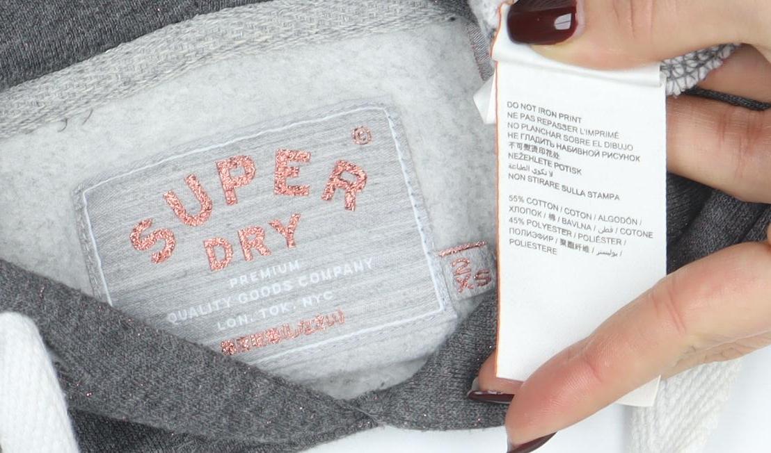 Superdry Women's Grey Pullover Hoodie XS Cotton Blend Graphic Print