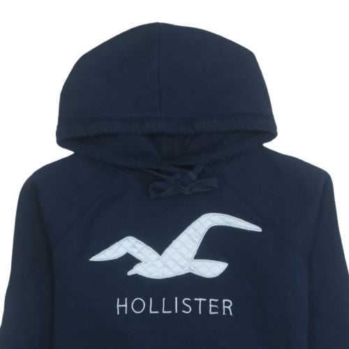 Hollister Men's Blue Pullover Hoodie M Embroidered Logo Fleece