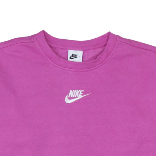 Nike Girls Pink Logo Pullover Sweatshirt L Fleece Crew Neck
