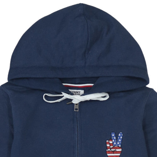 Tommy Jeans Mens Navy Full Zip Hoodie M Hooded Cotton Blend