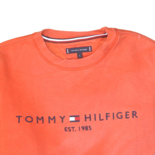 Tommy Hilfiger Men's Orange Cotton Crew Neck Logo Sweatshirt S