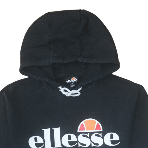 Ellesse Womens Black Pullover Hoodie UK 14 Cotton Blend Logo Sweatshirt