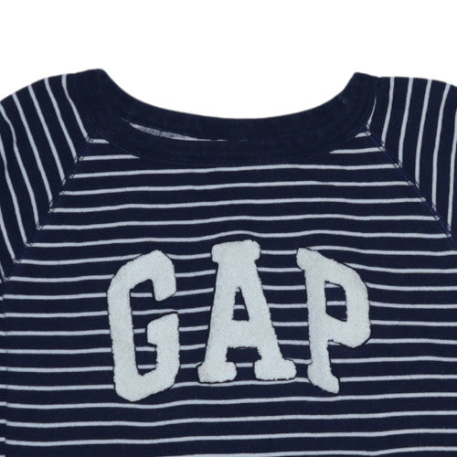 Gap Women's Navy Striped Logo Pullover Sweatshirt XS Cotton Blend