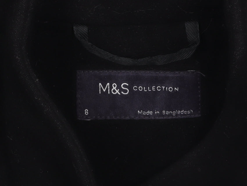 Marks & Spencer Women's Black Belted Long Overcoat Size 8
