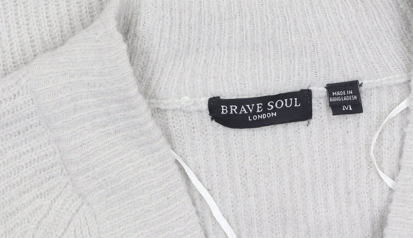 Brave Soul Women’s Grey Chunky Knit Cardigan M V-Neck Button Front