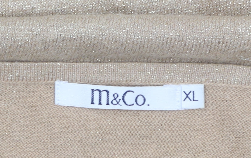 M&Co Women's Beige Sequin V-Neck 3/4 Sleeve Pullover Jumper XL