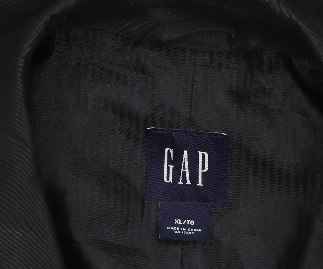 GAP Men's Black Cotton Overcoat XL Mid-Length Belted Trench Style