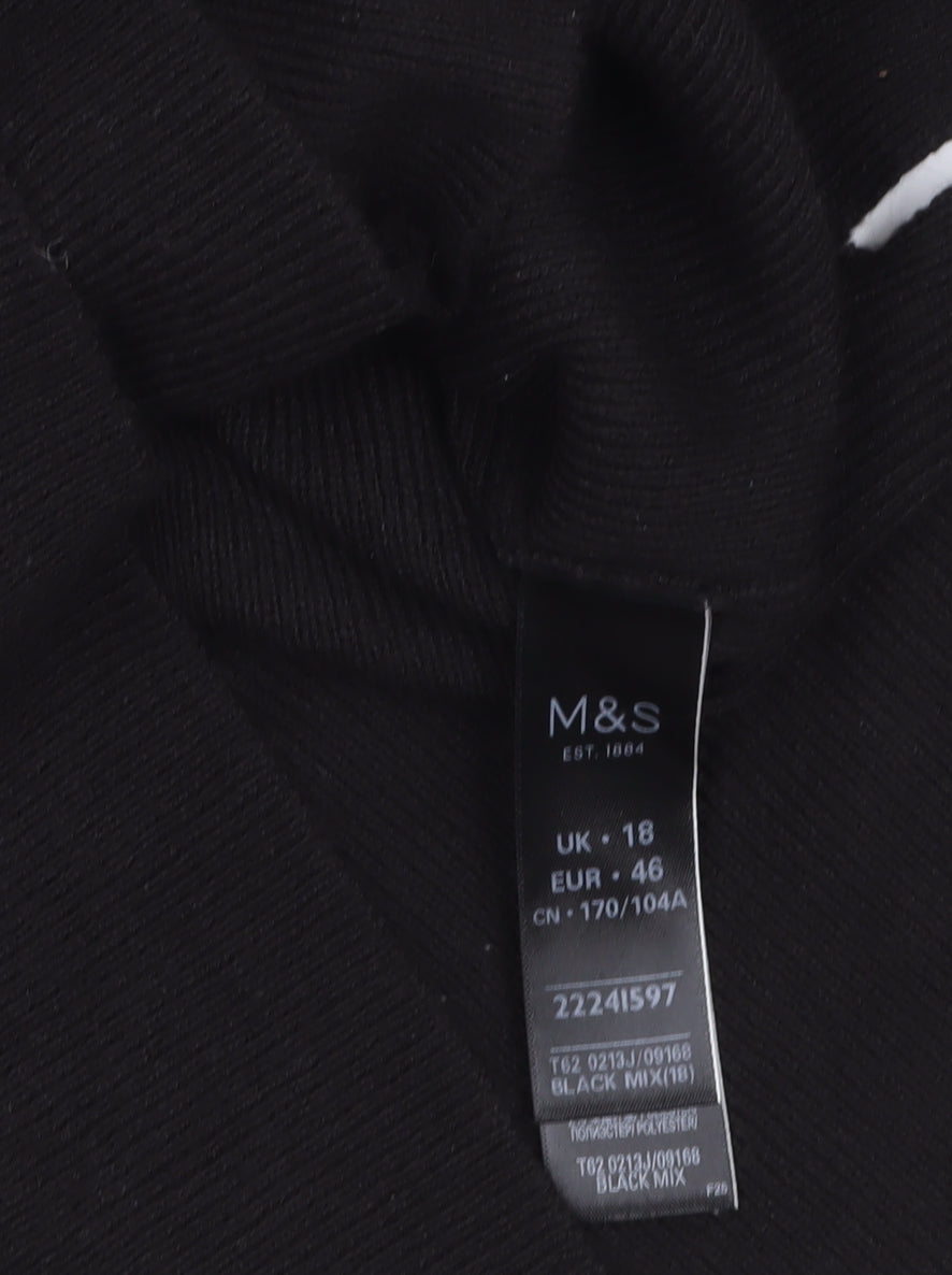 Marks & Spencer Womens Black Metallic Stripe V-Neck Jumper Size 18